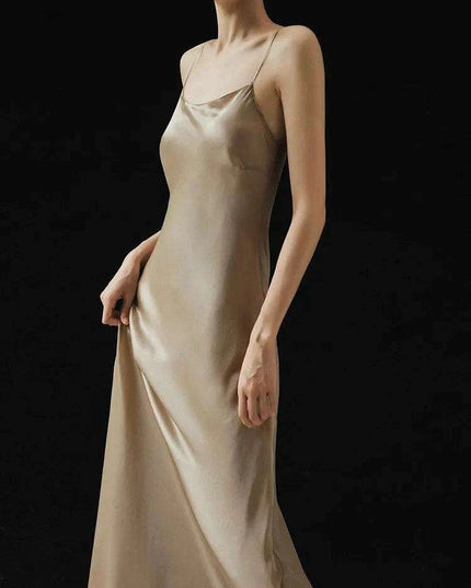 Elegant Sleeveless Long Silk Satin Party Dress in Mulberry