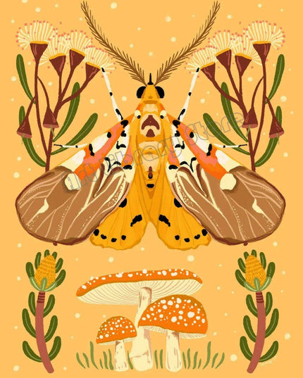 Enchanting Insect Canvas Art: Vibrant Moth and Golden Beetle Decor for a Playful Home