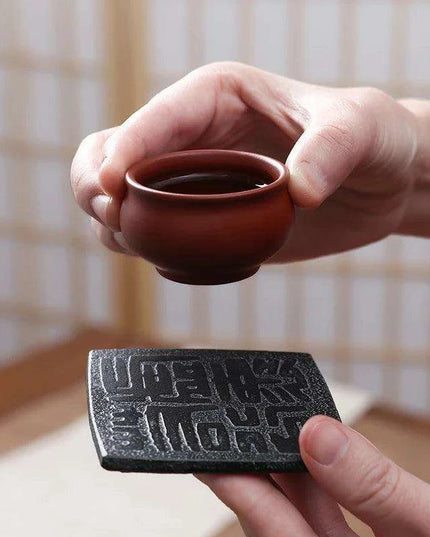 Artisan Crafted Natural Stone Coaster Set with Ancient Chinese Wisdom - Elegant Heat-Resistant