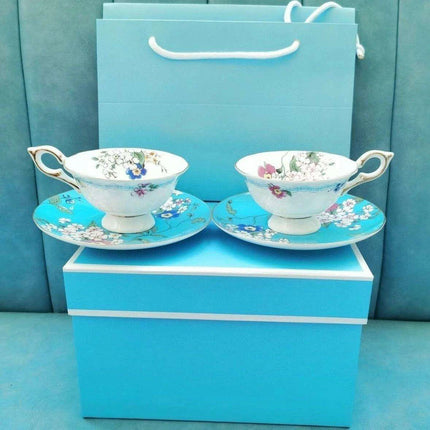 Opulent Midnight Blossom Crane Bone China Tea Set with Gold Accents