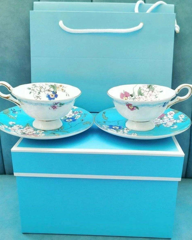 Opulent Midnight Blossom Crane Bone China Tea Set with Gold Accents