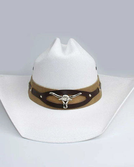 Retro Big Cowhead Cowboy Hat - Unisex Wide Brim Sun Hat for Outdoor Adventures
