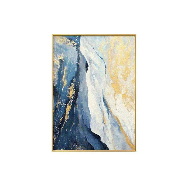 Tranquil Harmony: Blue and Gold Abstract Canvas Art Prints - Stylish Home Decor Piece