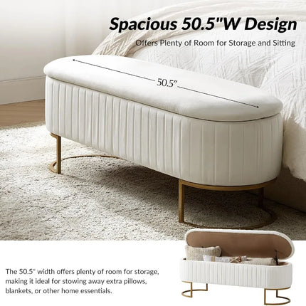 50.5" Velvet Storage Ottoman Bench, Gold Legs, 400 lbs Capacity, Multi-Functional Seat for Bedroom Entryway 50-5-velvet-storage-ottoman-bench-gold-legs-400-lbs-capacity-multi-functional-seat-for-bedroom-entryway