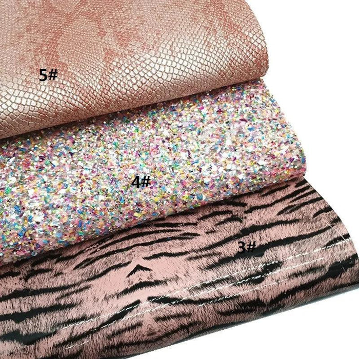 Pink Sparkle Faux Leather Crafting Kit - Tiger, Honeycomb, and Serpent Patterns for DIY Crafts