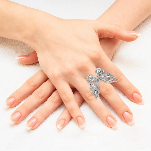 Rhinestone Butterfly Ring Set — 2 Pieces, Alloy & Crystal, Women's