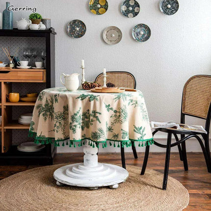 Chic Botanical Cotton Linen Round Tablecloth