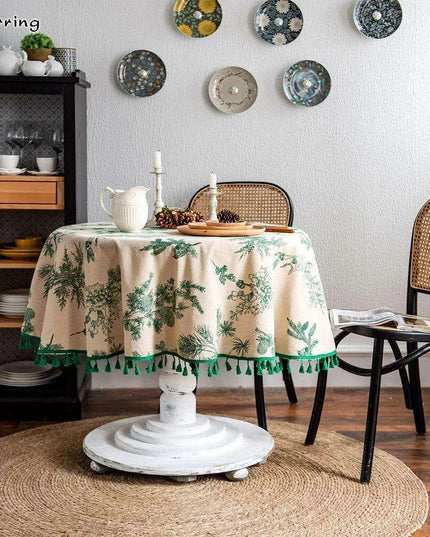 Chic Botanical Cotton Linen Round Tablecloth