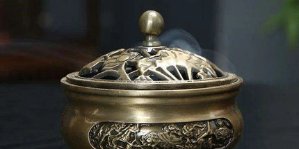 Antique Hollow Copper Incense Burner with Three Legs - Elegant Zen Decor for Home and Yoga Spaces