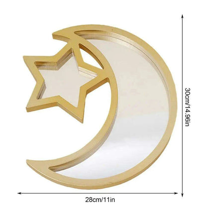 Elegant Wooden Eid Serving Tray with Star and Moon Design - Perfect for Festive Home Decor and Gifting