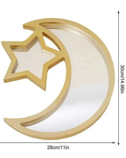 Elegant Wooden Eid Serving Tray with Star and Moon Design - Perfect for Festive Home Decor and Gifting