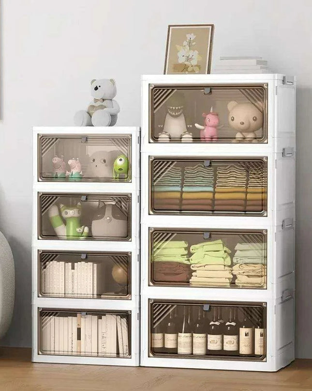 Clear-Front Stackable Storage Bins - 11.8 Gallon Foldable Space-Saving Set