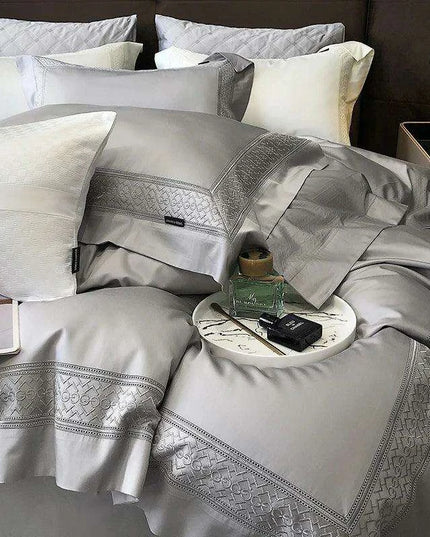 Luxurious 1000TC Egyptian Cotton Embroidered Bed Linen Set - Includes Duvet Cover, Sheet & Pillowcases for King & Queen Sizes