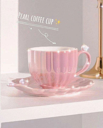 Elegant Pearl Shell Ceramic Tea and Coffee Ensemble - Transform Your Afternoon Experience