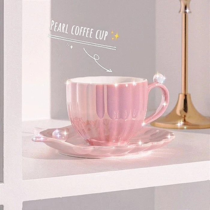 Elegant Pearl Shell Ceramic Tea and Coffee Ensemble - Transform Your Afternoon Experience