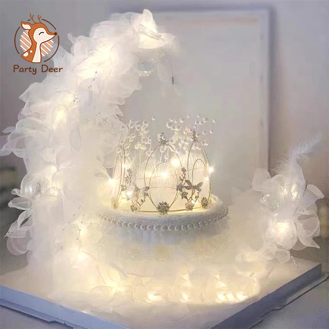 Chiffon Moon Boat Ballet Girl Lace Flower Acrylic Cake Topper Happy Bi