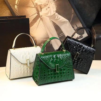 Crocodile Print Cowhide Crossbody Handbag — 23×17×10cm Women’s Shoulder Bag