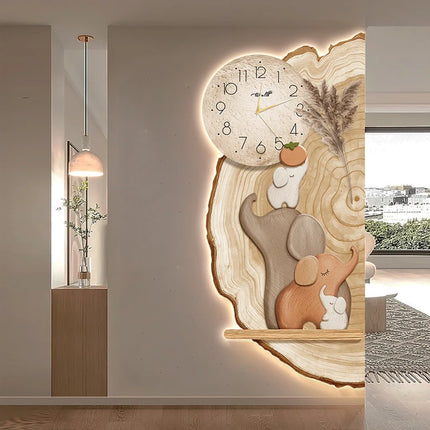 Elephant LED Wall Light with Clock | Cream Log-Style Sconce