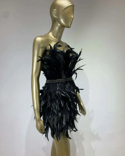 Elegant Black Feather Strapless Gown for Women
