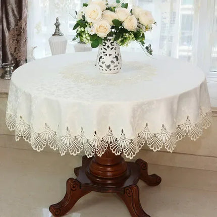 Embroidered Lace Round Tablecloth — Pastoral Rose Gold Table Linen