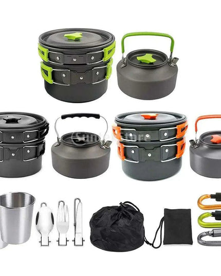All-in-One Portable Camping Cookware Set with Non-Stick Cookware, Kettle, and Collapsible Utensils for Outdoor Adventures