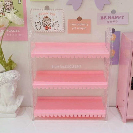 Chic Pink Lace 3-Tier Organizer for Dolls and Cosmetics
