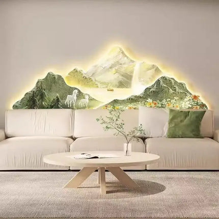 Cream Style Mountain Painting Wall Lamp | High-End Decorative Sconce