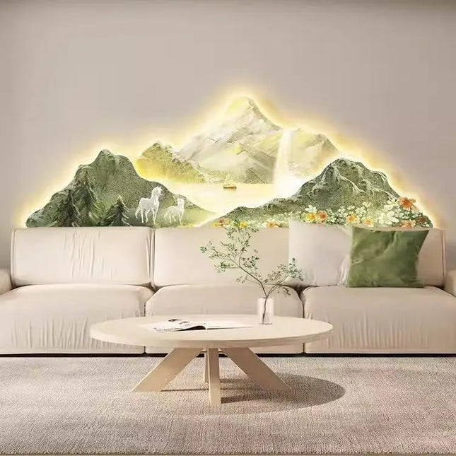 Cream Style Mountain Painting Wall Lamp | High-End Decorative Sconce