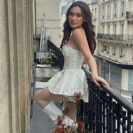 Enchanting Lace Jacquard Strapless Dress - Slim Fit Princess Charm for Special Celebrations