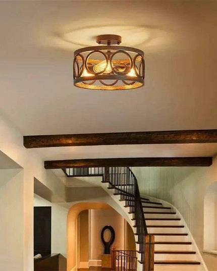 Rustic Farmhouse Circular Chandelier with Wood Grain Finish for Elegant Home and Restaurant Lighting