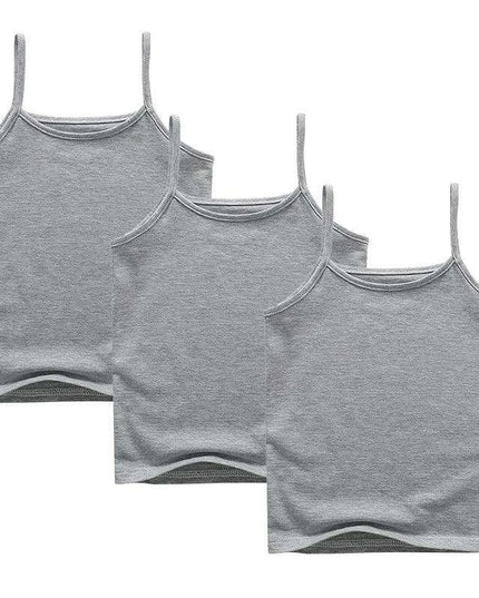 3-Pack Girls' Trendy Sleeveless Cotton Cami Tops - Stylish Spaghetti Strap Vests for Kids