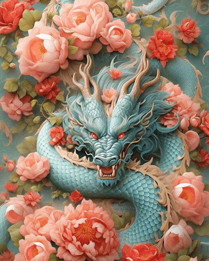 Chinese Dragon Blossom 5D Diamond Art DIY Craft Kit - Complete Embroidery Set with Bonus Square Drills for Stunning Home Decor