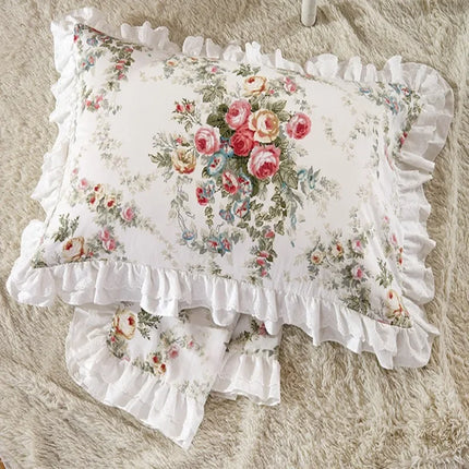 Pastoral Ruffle Pillowcase Set — 2pc, 100% Cotton, Floral Print, 48×74cm
