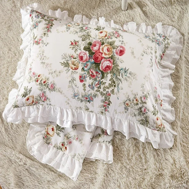 Pastoral Ruffle Pillowcase Set — 2pc, 100% Cotton, Floral Print, 48×74cm