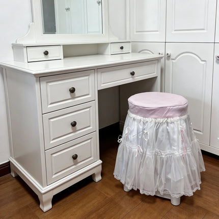 Sweet Pink Dressing Bench & Chair Cover | Cotton & Lace Stool Slipcover