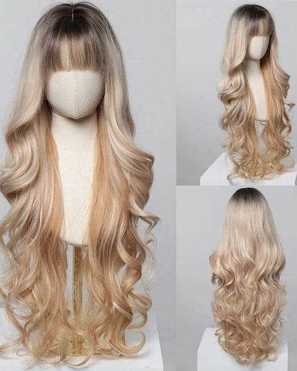 30-Inch Brown Wavy Synthetic Wig with Bangs - Perfect for Parties and Themed Events