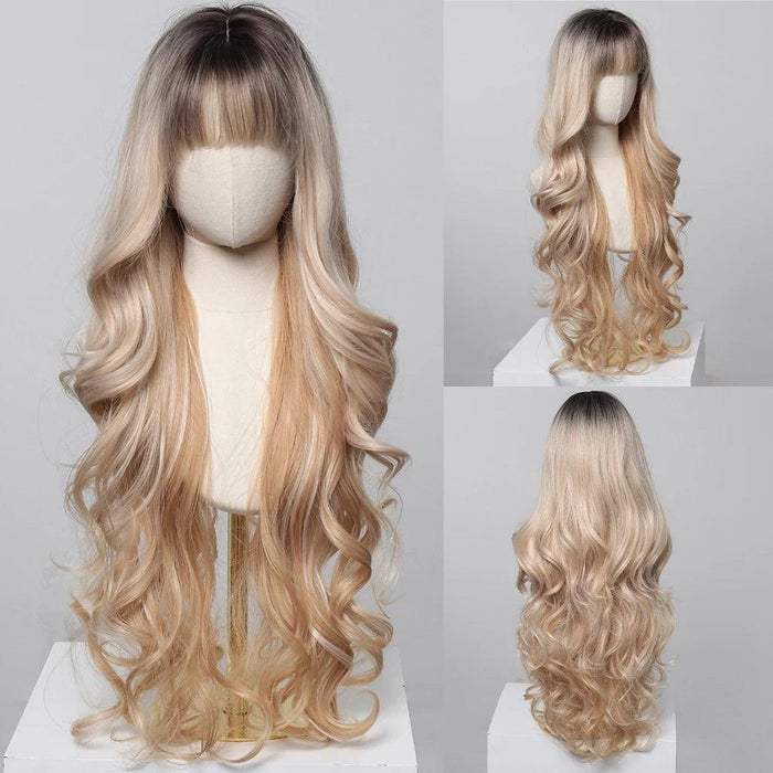 30-Inch Brown Wavy Synthetic Wig with Bangs - Perfect for Parties and Themed Events