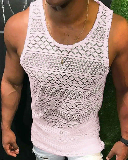 Men's Summer Mesh Tank Top - Breathable Sleeveless Fitness Vest with See-Through Design