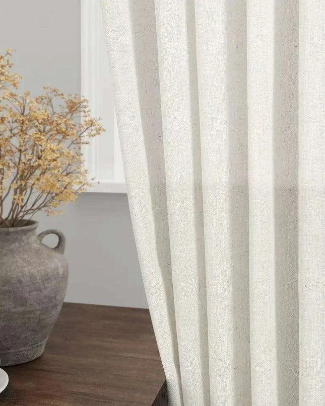 Elegant Pink Linen Blend Blackout Curtains with Tulle Detailing - Set of 2 Panels for Chic Home Styling