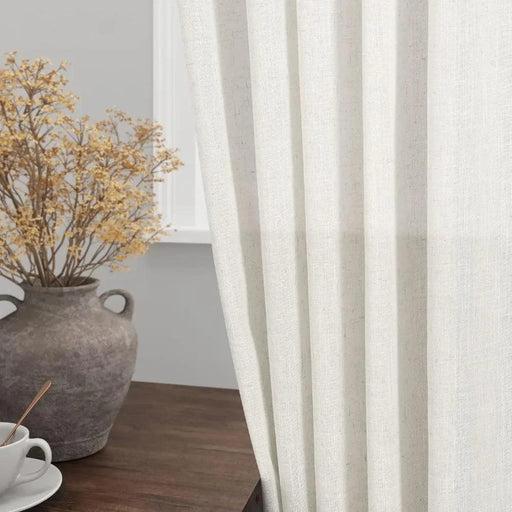 Elegant Pink Linen Blend Blackout Curtains with Tulle Detailing - Set of 2 Panels for Chic Home Styling