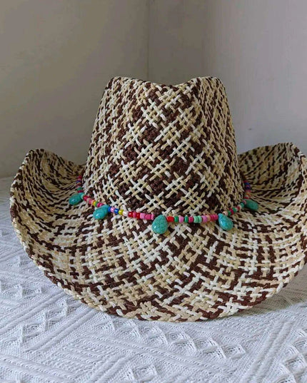 Rose Red Cowboy Straw Hat - Adjustable Wide Brim Sun Hat for All Seasons