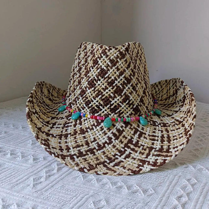 Rose Red Cowboy Straw Hat - Adjustable Wide Brim Sun Hat for All Seasons