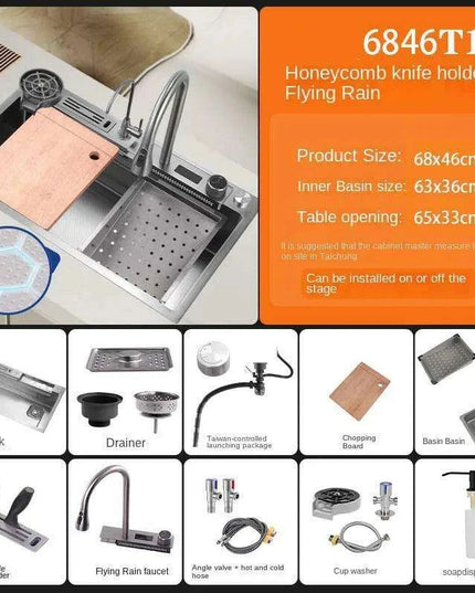 Sleek 304 Stainless Steel Waterfall Kitchen Sink Set with Touch-Control Faucet - Above Counter Installation