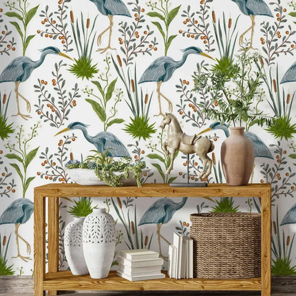 Heron & Leaf Vintage Wallpaper — Peel & Stick or Traditional, 50cm × 300cm | Très Élite
