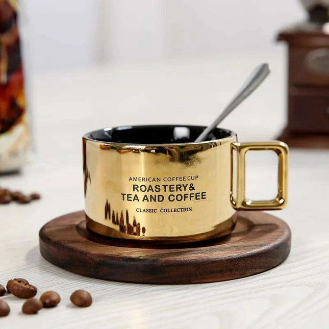 Luxurious Hand-Painted European Ceramic Coffee Mug Set with Gold Detailing - 110ml