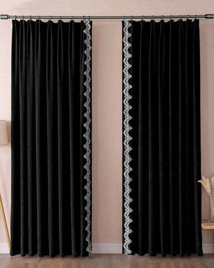 Luxurious French-Style Black Velvet Lace Blackout Drapes with Romantic Ruffles for Stylish Interiors