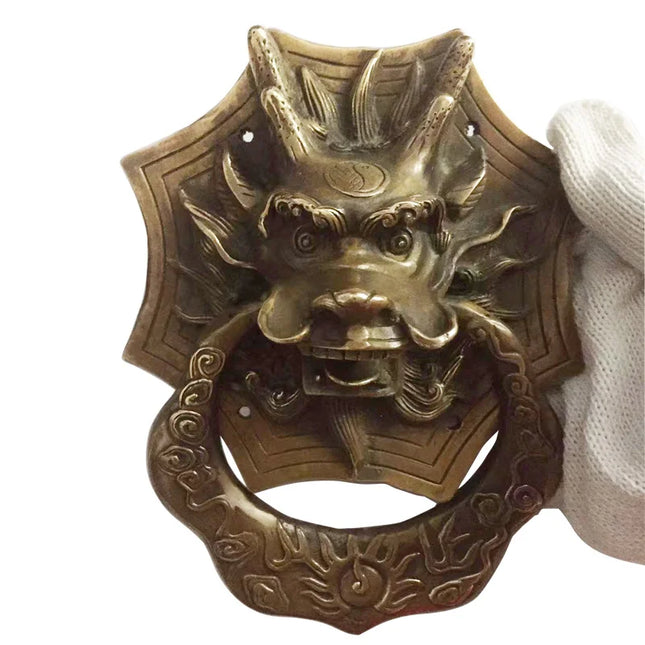 Vintage Brass Dragon Door Knocker & Pull Handle — Antique Finish