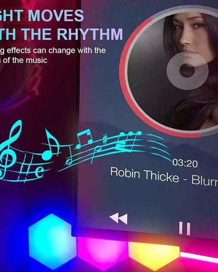 Hexagon RGB Ambient Light Display Kit with Bluetooth Music Sync and Customizable Designs - Ideal for Gaming and Home Decor