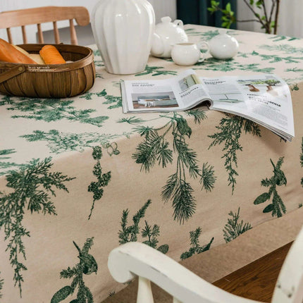 Sophisticated Pine Cone Design Cotton Linen Table Cover for Dining and Kitchen