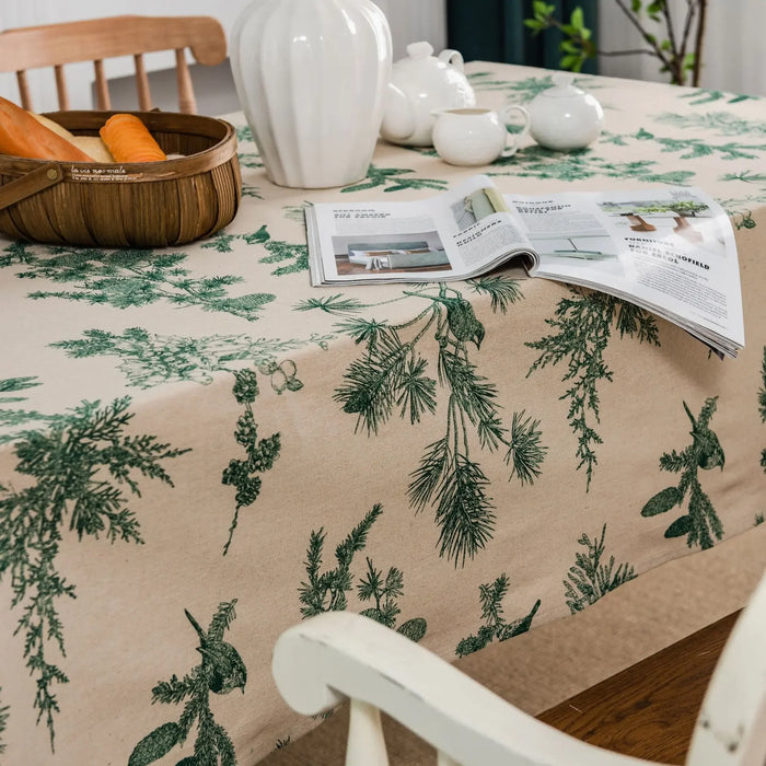 Pine Cone Design Cotton Linen Table Cover for Dining and Kitchen